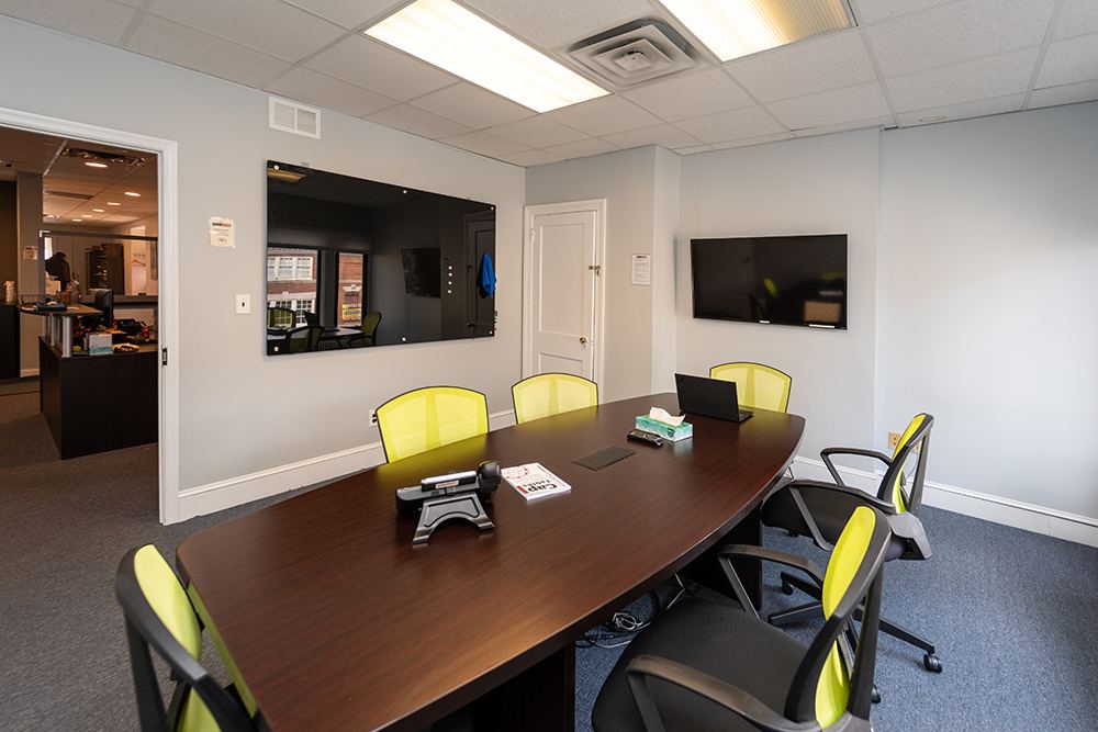 6-person conference room with tv and marker board in media pa